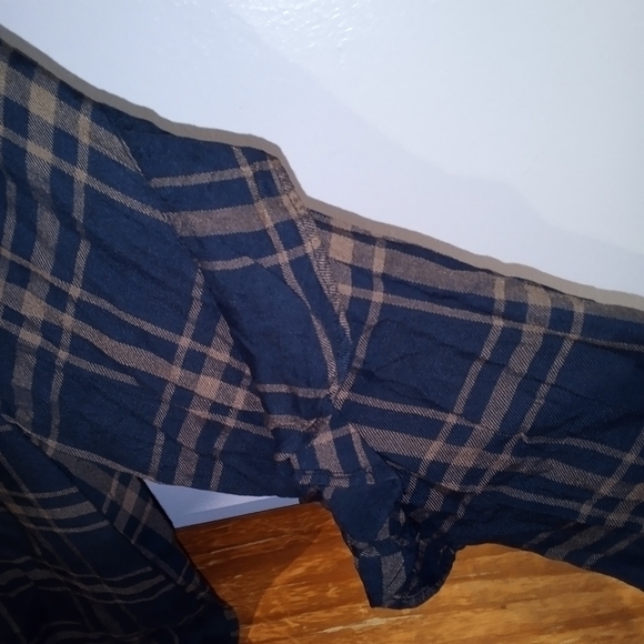 Mud Pie 100% rayon plaid button down ruffle sleeves frayed hem shirt L - Picture 7 of 12